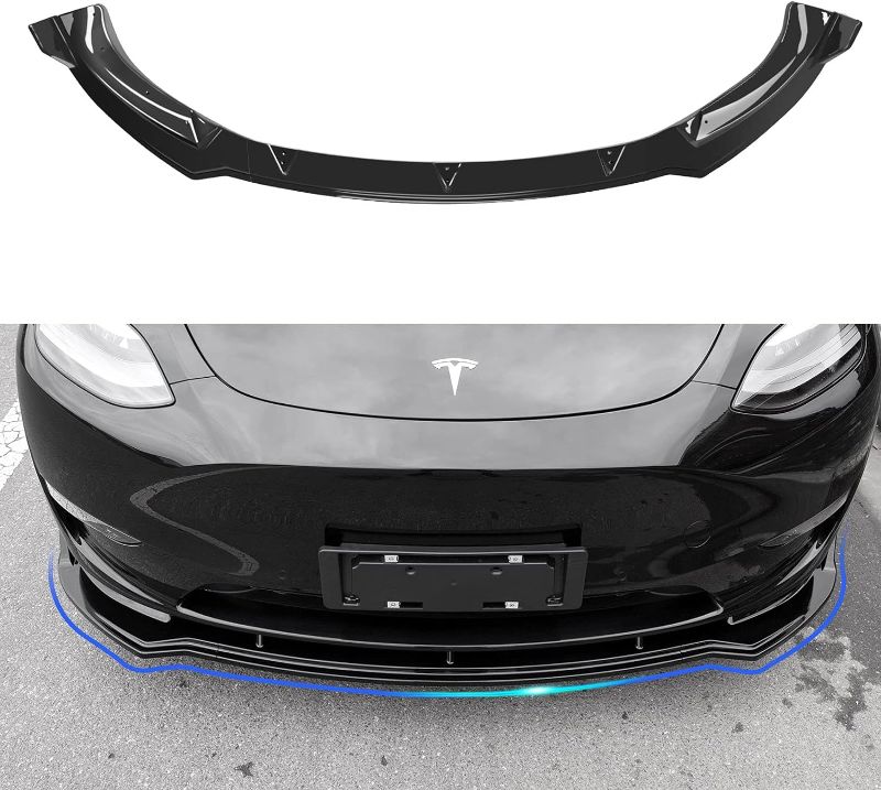 Photo 1 of BMZX Tesla Model Y Front Lip Spoiler Carbon Fiber Pattern Matte ABS Bumper Spoiler Lip Kit Matt for Tesla Model Y 2020 2021 2022 2023