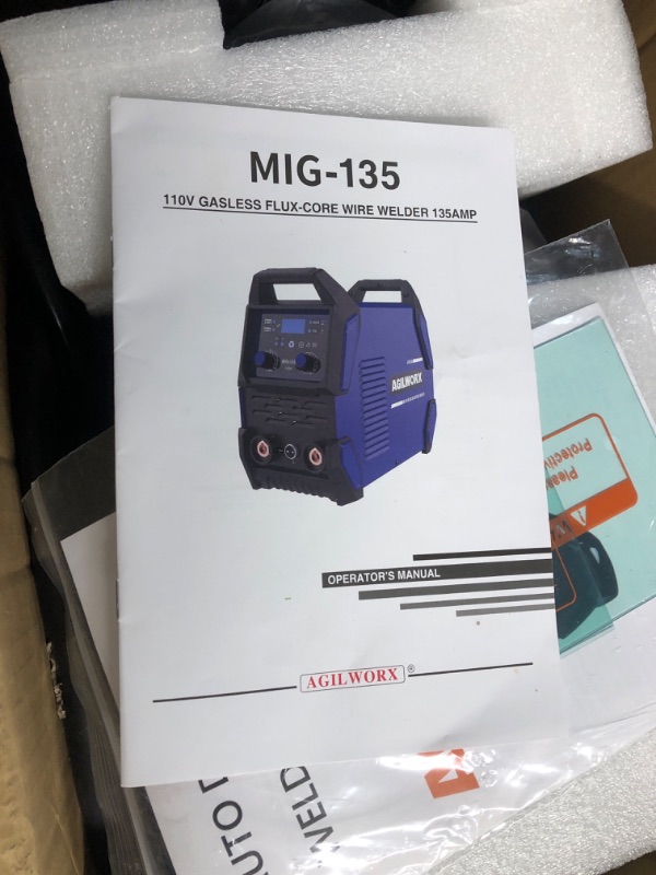 Photo 2 of 135A MIG Welder, 110V Flux Core MIG/Lift TIG/Stick 3-in-1 Welding Machine IGBT Inverter Portable Welder Equipment with Welding Helmet, Welding Gloves & 2lb Welding Wire