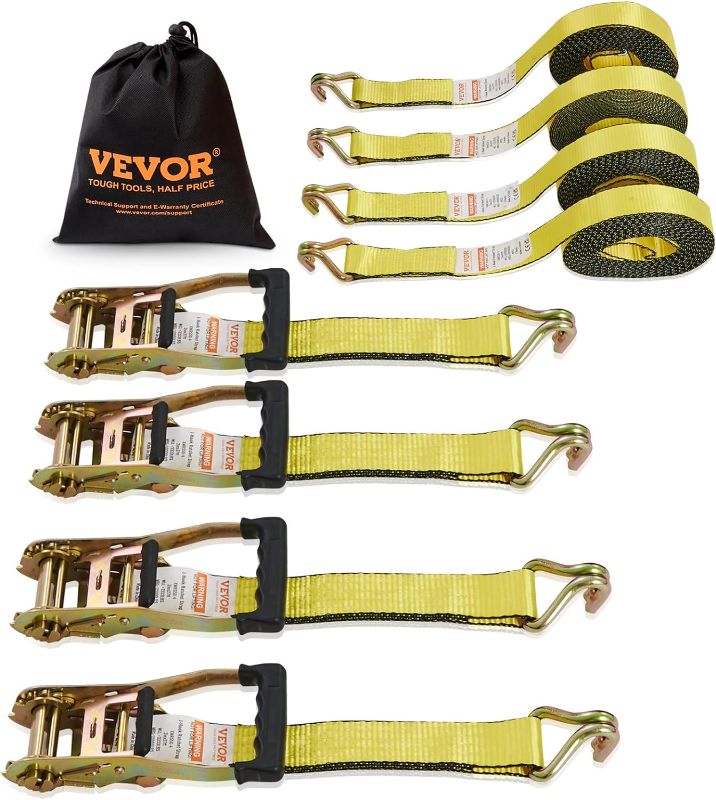 Photo 1 of **STOCK PHOTO FOR REFERENCE JUST 3 RATCHETS, WITH 3 ROPES, AND ONE BAG** VEVOR Heavy Duty Ratchet Straps (3PK), 1,1128 lb Break Strength 2" x 8' Ratchet Straps Tie Down with Double J Hook, (3) 2" x 38'' Axle Straps for Moving Motorcycle, Trailer & Trucks 