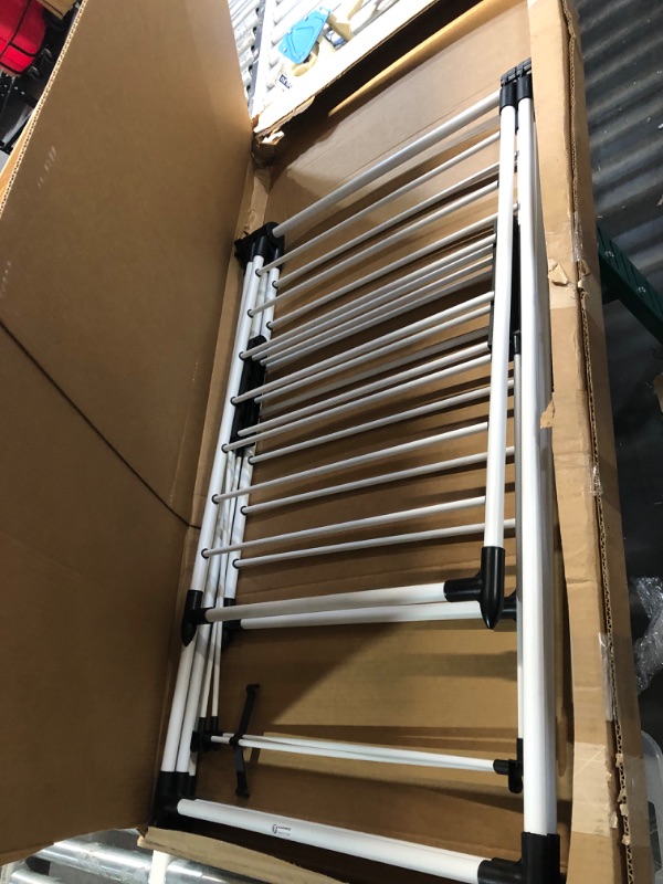 Photo 2 of SONGMICS Clothes Drying Rack, Foldable 2-Level Laundry Drying Rack, Free-Standing Airer, 1 Additional Tall Hanging Bar, 2 Height-Adjustable Wings, 24 Drying Rails, Space Savng, Simply White ULLR521W01