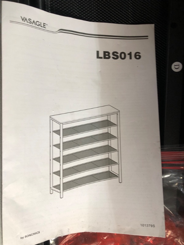 Photo 2 of ***NONREFUNDABLE - NOT FUNCTIONAL - FOR PARTS ONLY - SEE COMMENTS***
VASAGLE 6-Tier Shoe Rack, Shoe Organizer for Closet, Entryway, 24-30 Pairs of Shoes, Large Shoe Rack Organizer with 5 Metal Mesh Shelves, 11.8 x 39.4 x 43.3 Inches, Rustic Brown and Blac