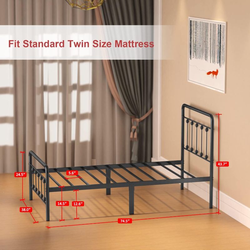 Photo 3 of (READ FULL POST) Noillats Metal Bed Frame Twin Size with Vintage Headboard and Footboard, Premium Stable
