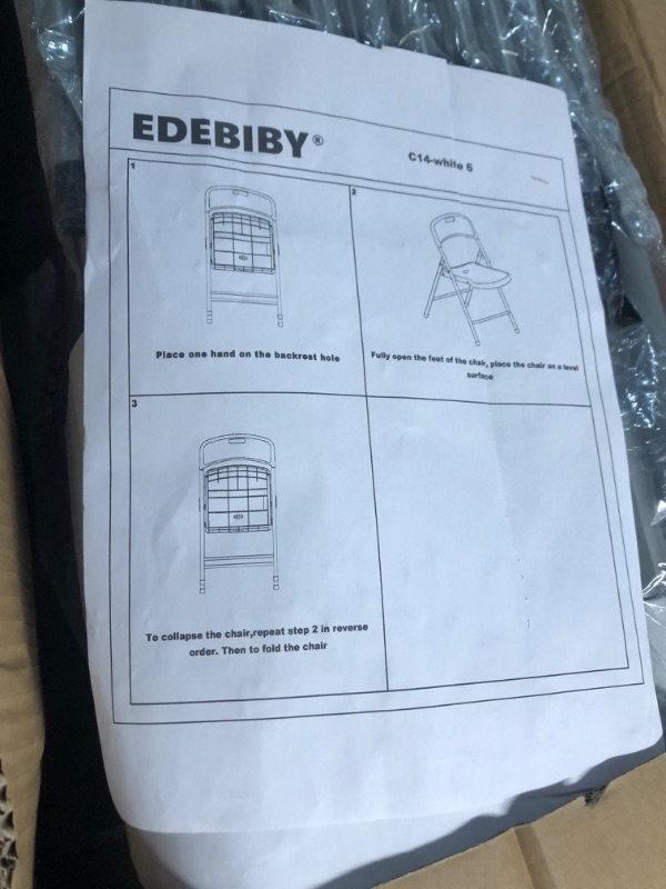 Photo 2 of **USED READ NOTES**EDEBIBY Folding Plastic Chair with 350-Pound Capacity - 6-Pack, Commercial Grade Folding Chair?White (White, 6-Picks)