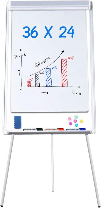 Photo 1 of (similar to stock photo) maxtek Easel White Board - Magnetic Tripod Whiteboard Portable Dry Erase Board 36 x 24 inches Flipchart Easel Board Height Adjustable, 3' x 2' Portable White Board