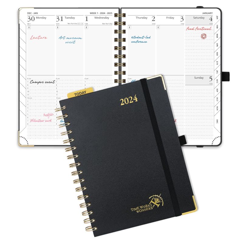 Photo 1 of NONREFUNDAB;E [;ANNER BUNDLE (2 TOTAL)
POPRUN 2024 Planner Daily Weekly and Monthly 8.5'' x 6.25'' - Vertical Agenda 2024 with Hourly Schedule, Tabs & Calendars, Monthly Planner Spiral Bound Hardcover - Black Black Medium- 8.5'' x 6.25''