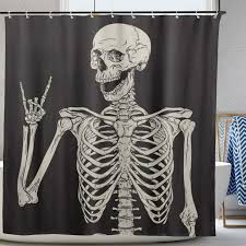 Photo 1 of ***READ NOTES*** 
Wamika Rock and Roll Skull Skeleton Bone Love Music Shower Curtain Polyester Waterproof, Sugar Candy Skull Day of Dead On Black Backdrop Bath Room Shower Curtain with Hooks 60 W x 72 H inches