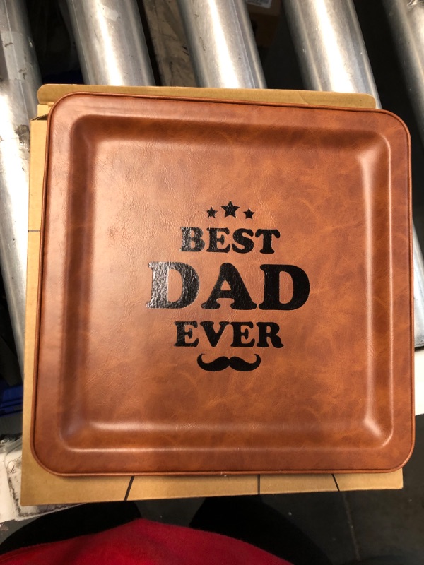 Photo 3 of Gifts for Dad Fathers Day from Daughter Son, Best Dad Ever PU Leather Valet Tray, Unique Dad Birthday Men Gift Ideas for Father, New Dad Gifts for Men Husband from Wife Presents B-tray-best Dad Ever