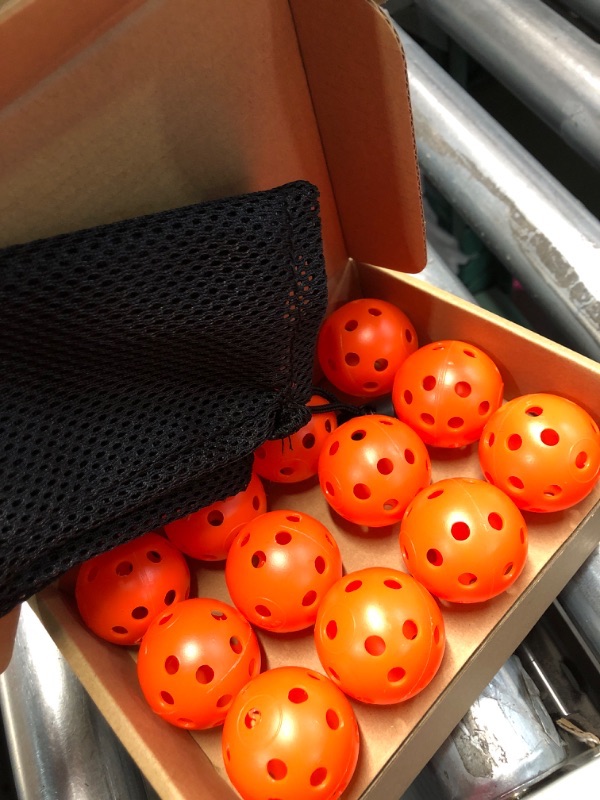 Photo 1 of (PACK OF 2)JAYA Practice Golf Balls, 12/32 Pack, Limited Flight Golf Balls, 42mm Hollow Golf Training Balls, Plastic Airflow Golf Practice Balls for Indoor Outdoor Orange, 12Pack