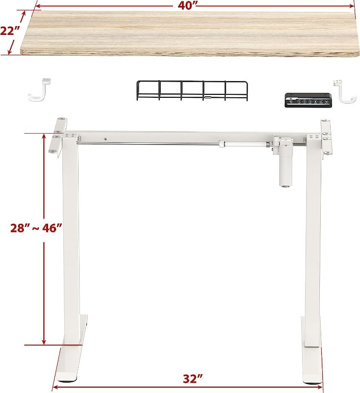 Photo 3 of (NON-REFUNDABLE) SHW Height Adjustable Electric Standing Desk, 40 x 22 Inches Stand up Table White 