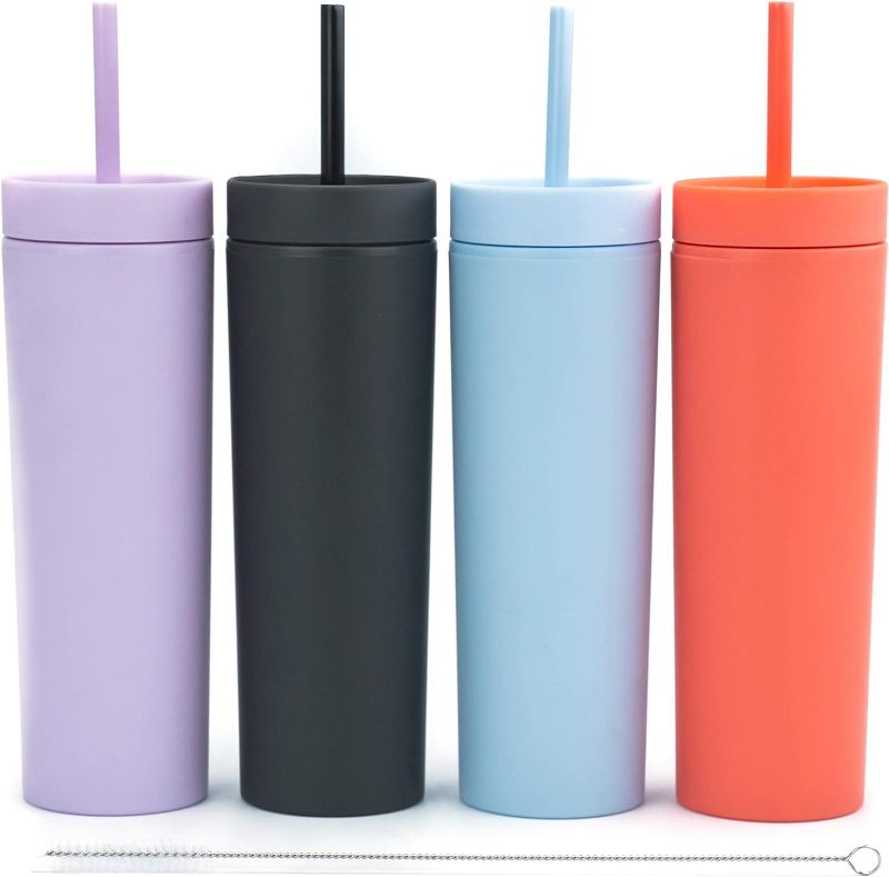 Photo 1 of (single item)(no pack)(see all images) STRATA CUP Multicolor Skinny Tumblers with Lids and Straws