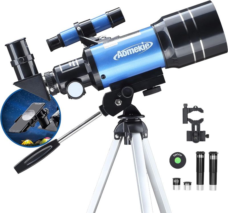Photo 1 of AOMEKIE Telescopes for Kids 2 Eyepieces 150X Telescopes for Astronomy Beginners Adults with Smartphone Adapter Moon Filter 