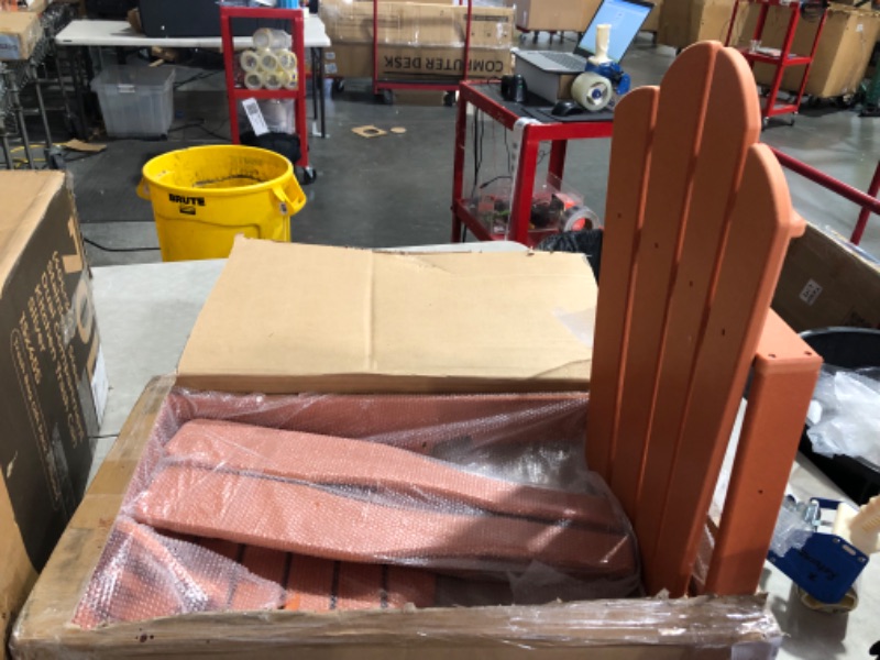 Photo 5 of ***USED - LIKELY MISSING PARTS - UNABLE TO VERIFY FUNCTIONALITY***
KINGYES Folding Adjustable Backrest Adirondack Chair, Orange Embossing Orange