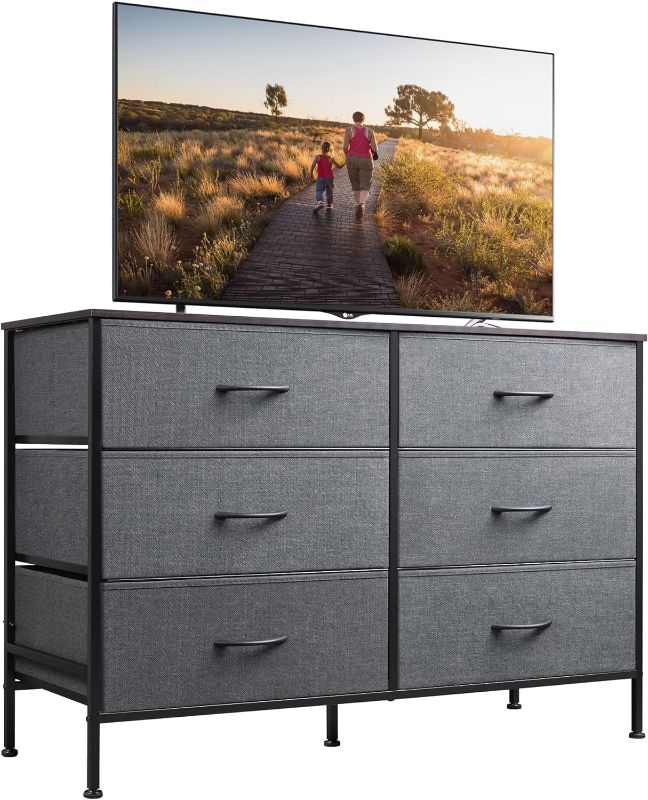 Photo 1 of WLIVE Wide Dresser with 6 Drawers, TV Stand for 50" TV, Entertainment Center with Metal Frame, Wooden Top,
