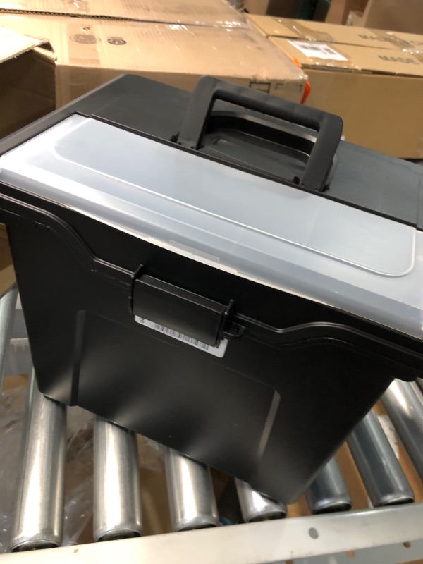 Photo 2 of IRIS USA Plastic Office Storage File Box, Black Single - Black w/ Handle