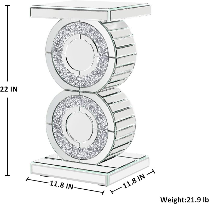 Photo 3 of (READ FULL POST) ENENE Mirrored End Table Crushed Diamond Coffee Table for Living Room Small Spaces Side Table for Bedroom Office Hallway Entryway Silver Crystal Style