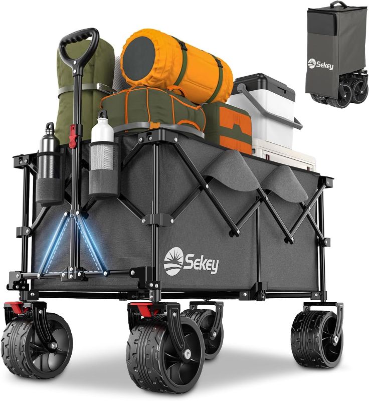 Photo 1 of Sekey 220L Collapsible Foldable Wagon with 330lbs Weight Capacity, Heavy Duty Folding Utility Garden Cart with Big All-Terrain Beach Wheels 