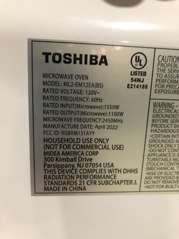 Photo 8 of ***NONREFUNDABLE - NOT FUNCTIONAL - FOR PARTS ONLY - SEE COMMENTS***
TOSHIBA ML2-EM12EA(BS) Countertop Microwave Oven With Stylish Design As Kitchen Essentials, Smart Sensor, ECO Mode & Mute Function, 1.2 Cu Ft With 12.4" Turntable, 1100W, Black Stainless