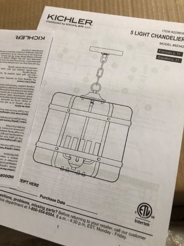 Photo 3 of (incomplete)(see images) Kichler Gartin 5-Light Weathered Zinc Transitional Drum Pendant Light