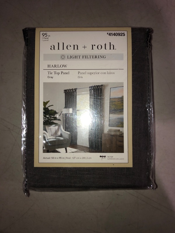 Photo 2 of (NON-REFUNDABLE) allen + roth 95-in Grey Light Filtering Tie Top Single Curtain Pane