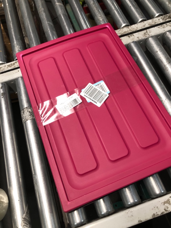 Photo 1 of Glad Collapsible Storage Bin with Lid - 48L Foldable Plastic Box for Garage, Car Trunk, and Organization - Stackable Lidded Container with Handles, Purple