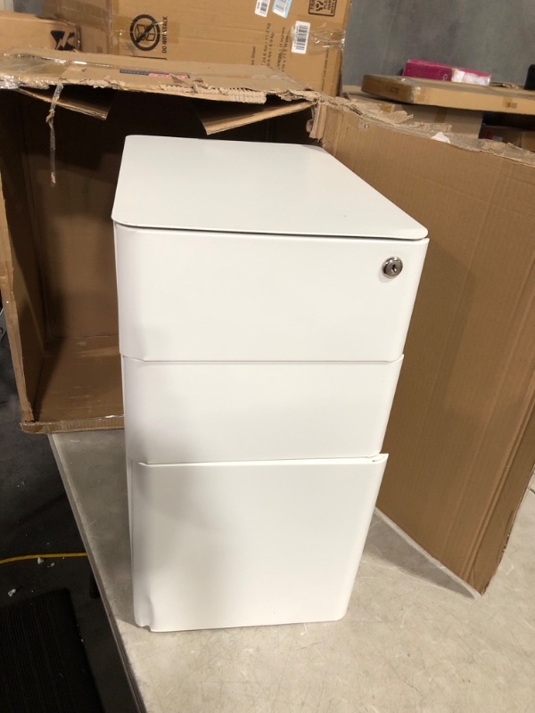 Photo 4 of DEVAISE 3-Drawer Slim Vertical File Cabinet, Fully Assembled Except Casters, Legal/Letter Size, White White 11.8"W x 17.7"D x 23.2"H