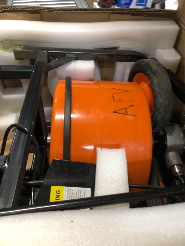 Photo 2 of ***USED - LIKELY MISSING PARTS - UNABLE TO VERIFY FUNCTIONALITY***
VEVOR Drain Cleaner Machine 100 FT x 1/2 Inch, Sewer Auger Auto Feed with 4 Cutter & Air-activated Foot Switch for 1" to 4" Pipes, Orange, Black Orange, Black 100Ft x 1/2Inch