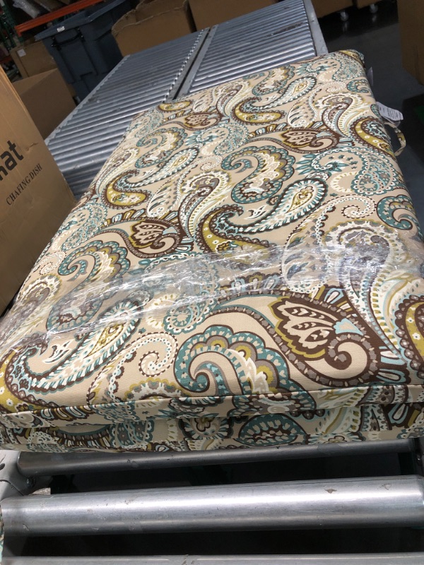 Photo 2 of ***USED - NO PACKAGING - SEE PICTURES***
Pillow Perfect Paisley Indoor/Outdoor Solid Back Chaise Lounge Cushion with Ties, Plush Fiber Fill, Weather, and Fade Resistant, 80" x 23", Blue/Brown Tamara Quartz, Blue/Brown Tamara Quartz 80" x 23"