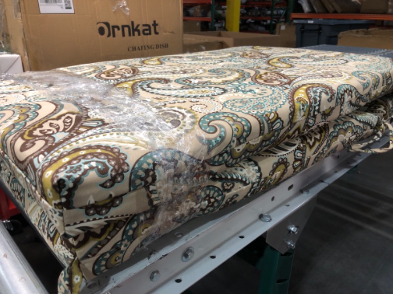 Photo 3 of ***USED - NO PACKAGING - SEE PICTURES***
Pillow Perfect Paisley Indoor/Outdoor Solid Back Chaise Lounge Cushion with Ties, Plush Fiber Fill, Weather, and Fade Resistant, 80" x 23", Blue/Brown Tamara Quartz, Blue/Brown Tamara Quartz 80" x 23"