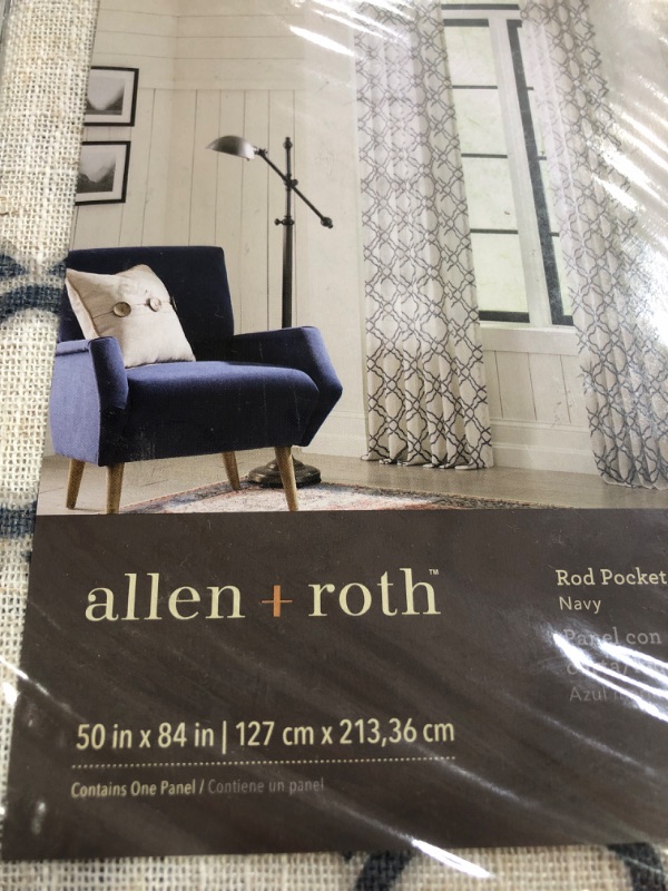 Photo 2 of (used)(see images) allen + roth 84-in Navy Light Filtering Back Tab Single Curtain Panel
