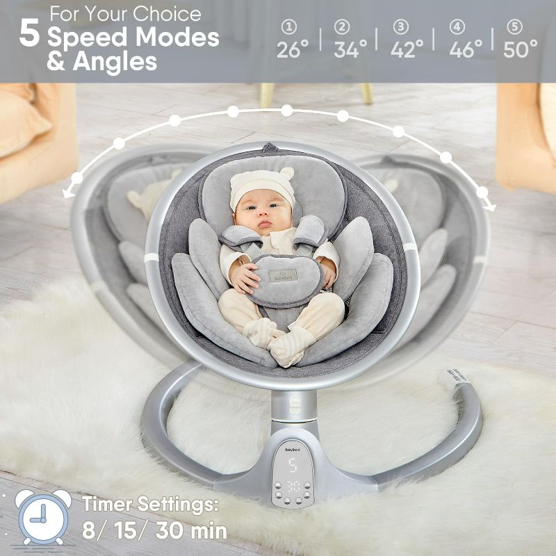 Photo 4 of (NON-REFUNDABLE) BabyBond Baby Swings for Infants, Bluetooth Infant Swing with Preset Lullabies, 5 Point Harness Belt, 5 Speeds and Remote Control - Portable Baby Swing for Indoor and Outdoor (New Version)