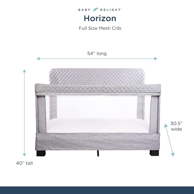 Photo 1 of Baby Delight Horizon Full Size Crib | Portable Baby Bed | Breathable Mesh Baby Crib | Luxe Quilted Fabric | Grey