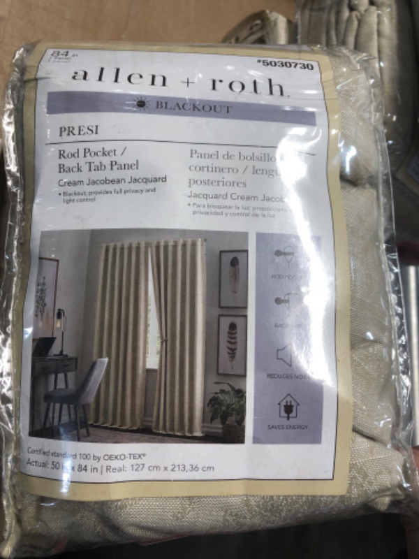 Photo 2 of (READ FULL POST) allen + roth 84-in Cream Blackout Thermal Lined Back Tab Single Curtain Panel
