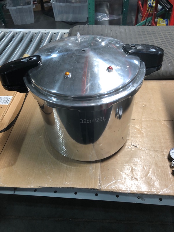 Photo 1 of (MINOR DAMAGE/ USED) Aluminum Pressure Cooker 23-Quart Induction Compatible Aluminum Pressure Canner,Silver,Cookware Pots and Pans,reach 8psi-10psi double bottom