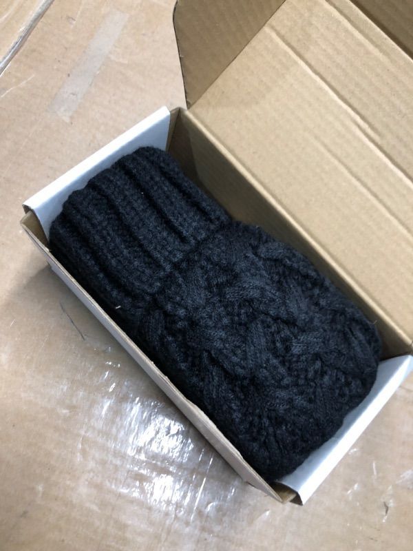 Photo 3 of PAGE ONE Womens Winter Ribbed Beanie Crossed Cap Chunky Cable Knit Pompom Soft Warm Hat Black