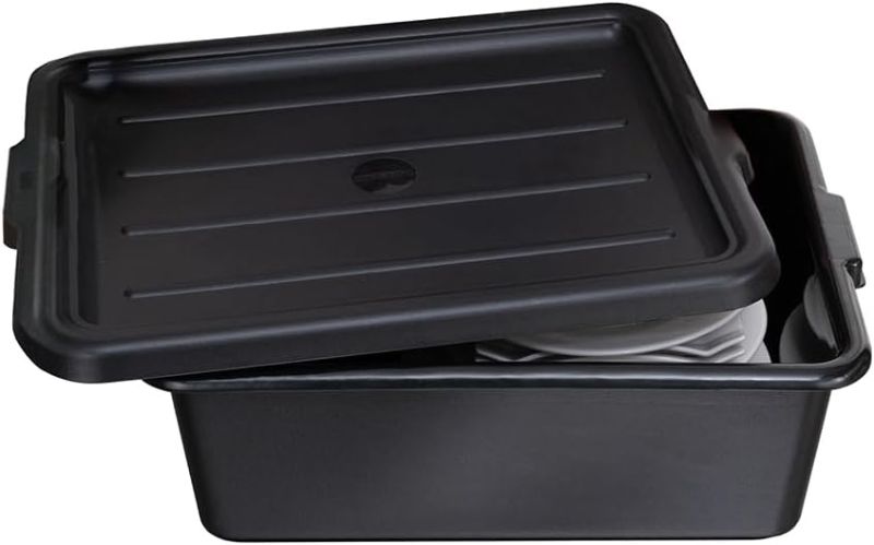 Photo 1 of **LID ONLY**
Restaurantware LID ONLY: RW Clean 23.2 Inch x 16.9 Inch Bus Tub Lid 1 Snap-On Lid For Bus Box - With Handles Black Plastic Restaurant Tub Lid Bus Tub Sold Separately