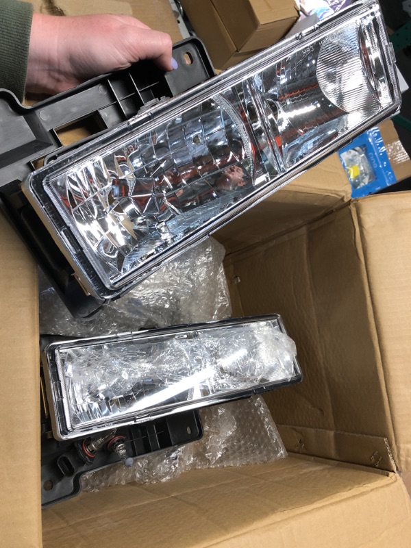 Photo 2 of GRAND ORANGE Headlight Assembly Compatible with GMC Sierra C/K 1500 2500 1994 1995 1996 1997 1998 Fit GMC C10 Suburban Yukon Chrome Bumper Lights+Headlights+Signal Corner Lights Lamps 8 pcs Clear lens Chrome Housing Amber Reflector Basic Style