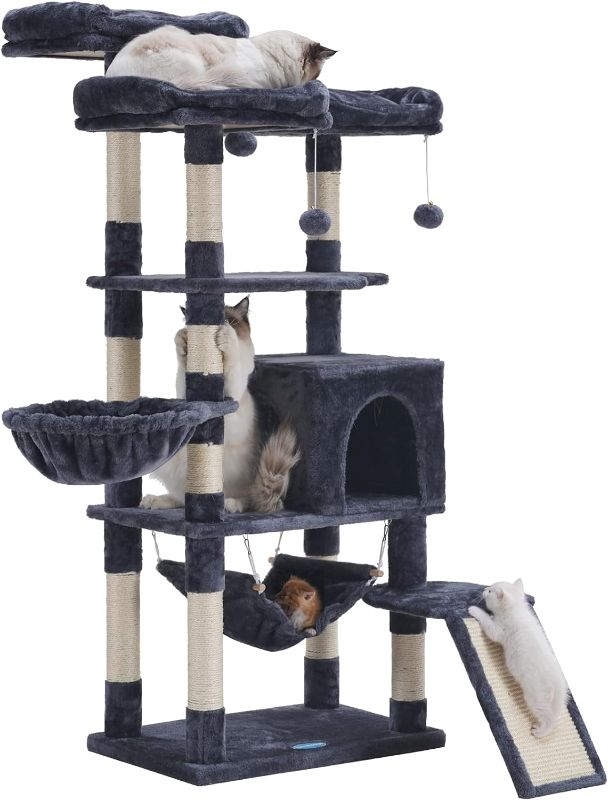 Photo 1 of 
Hey-brother Multi-Level Cat Tree, Large Cat Tower with Bigger Hammock, 3 Cozy Perches, Scratching Posts, Stable for Kitten/Gig Cat Smoky Gray MPJ0026G