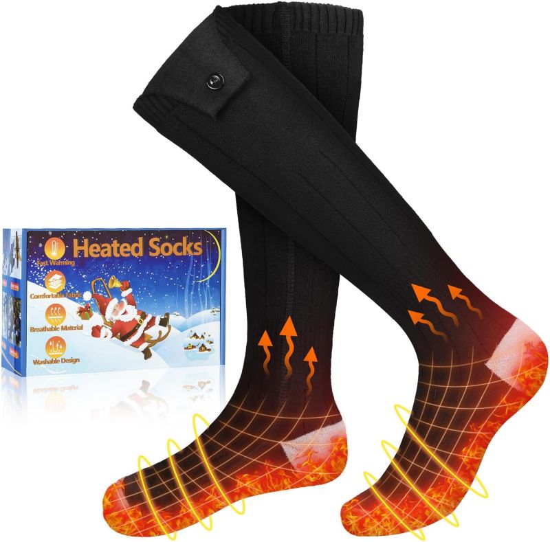 Photo 1 of Heated Socks, Heated Socks for Women Men, 5000mAh Rechargeable Electric Heated Socks Up to 8 Hours, Washable Winter Warm Socks for Outdoors Work Fishing Hunting Skiing Riding Camping Foot Warmer`