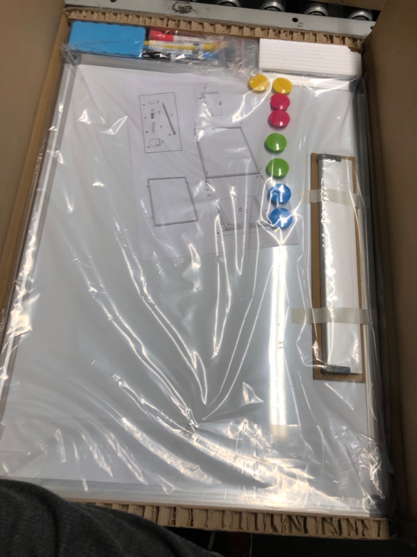 Photo 1 of Whiteboard Dry Erase Board, Double-Sided Magnetic Whiteboard for Wall 24 x 18 Inch Aluminum Frame for Office School Home with 8 Magnets 4 Markers 1 Eraser 1 Detachable Pen Tray