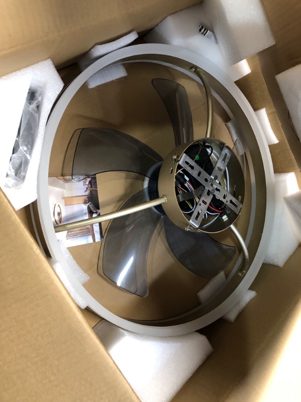 Photo 1 of ***USED - LIKELY MISSING PARTS - UNABLE TO VERIFY FUNCTIONALITY***
VOLISUN Low Profile Ceiling Fans with Lights and Remote, 19.7in Fandelier Ceiling Fan Flush Mount, 3000K-6500K Smart Bladeless LED Fan Light, Gold Modern Ceiling Fans with Lights for Bedro