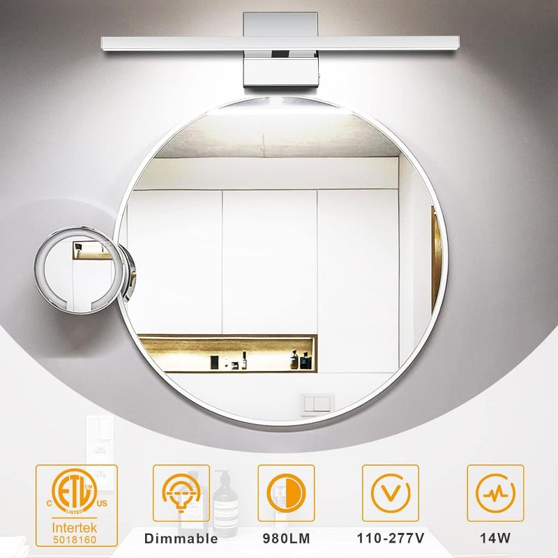 Photo 4 of (NON-REFUNDABLE) NIORSUN 23.62 inch Modern Bathroom Vanity Light Dimmable 5CCT 980LM 14W LED Bathroom Lights over Mirror Silver Chrome Stainless Steel Wall Lighting Fixtures for Bathroom Bedroom Cabinet- ETL Certified Silver 23.62 in/60 cm