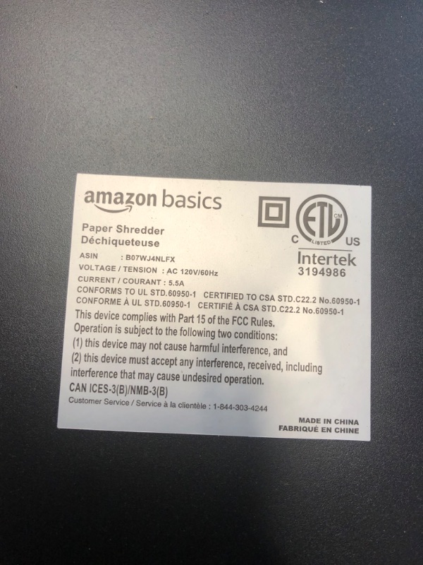 Photo 3 of **SIGNS OF PREVIOUS USE (SEE PHOTOS FOR REF)**
Amazon Basics 24-Sheet Cross-Cut Paper, Paper Shredder 24 Sheet Shredder