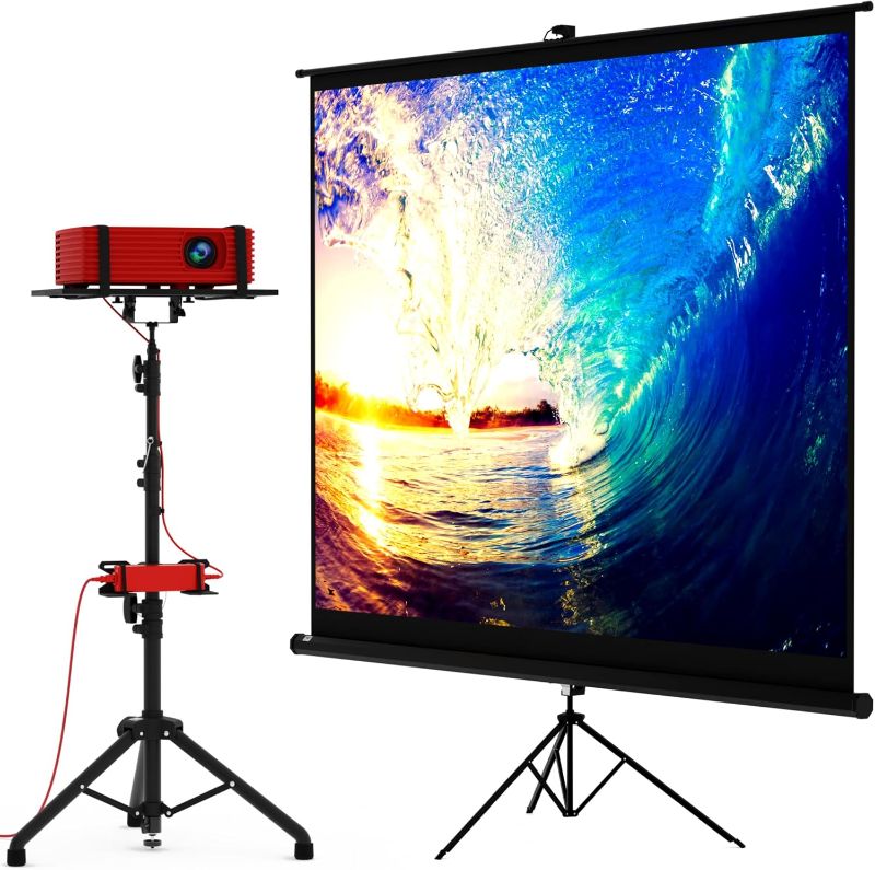 Photo 1 of 100" Projector Screen with Stand (4:3) & Universal Projector Tripod Stand
