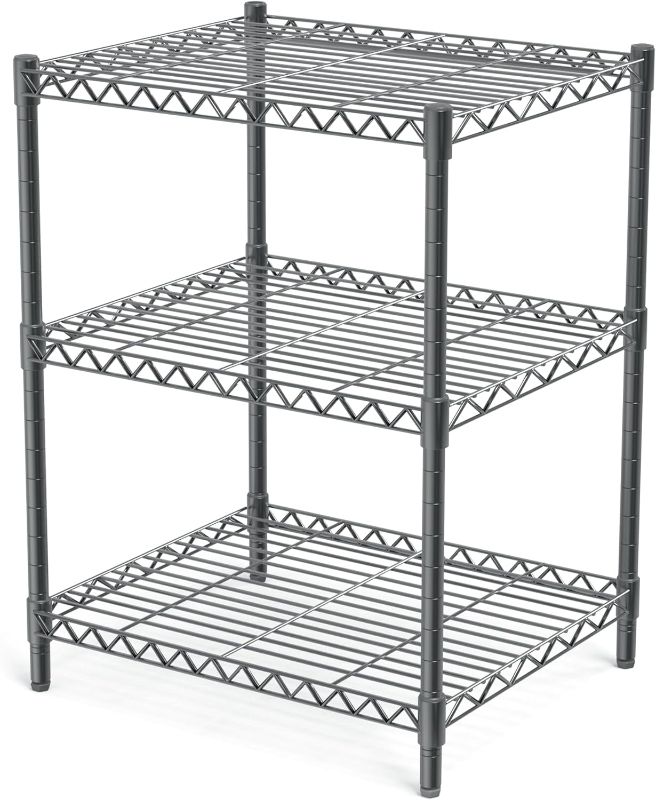 Photo 1 of 3 Tier Grey Storage Racks and Shelving - Heavy Steel Material Pantry Shelves - Adjustable Storage Shelf Metal Storage Rack Wire, Suitable for Warehouses, Closets, Kitchens…