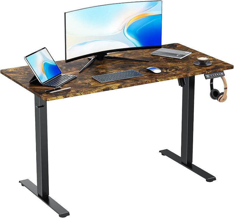 Photo 1 of 
48 55 63 inch Electric Standing Desk Adjustable Height with Wheels, Home Office Desk, Sit Stand Up Desk, Rising Lifting Ergonomic Desk with Spliced Desktop, Gaming Study Work PC (Rustic Brown)