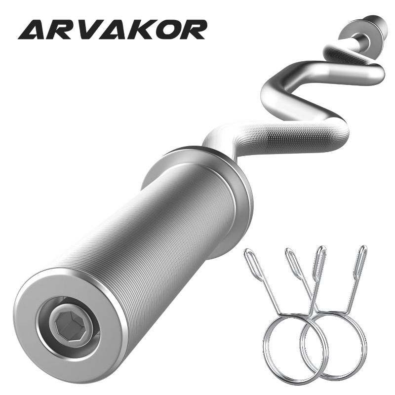 Photo 1 of ARVAKOR 48" Olympic Barbell Curl Bar EZ Bar Strength Training Bar Threaded Chrome Barbell Bar for Weightlifting, 440-Pound Capacity, Silver
