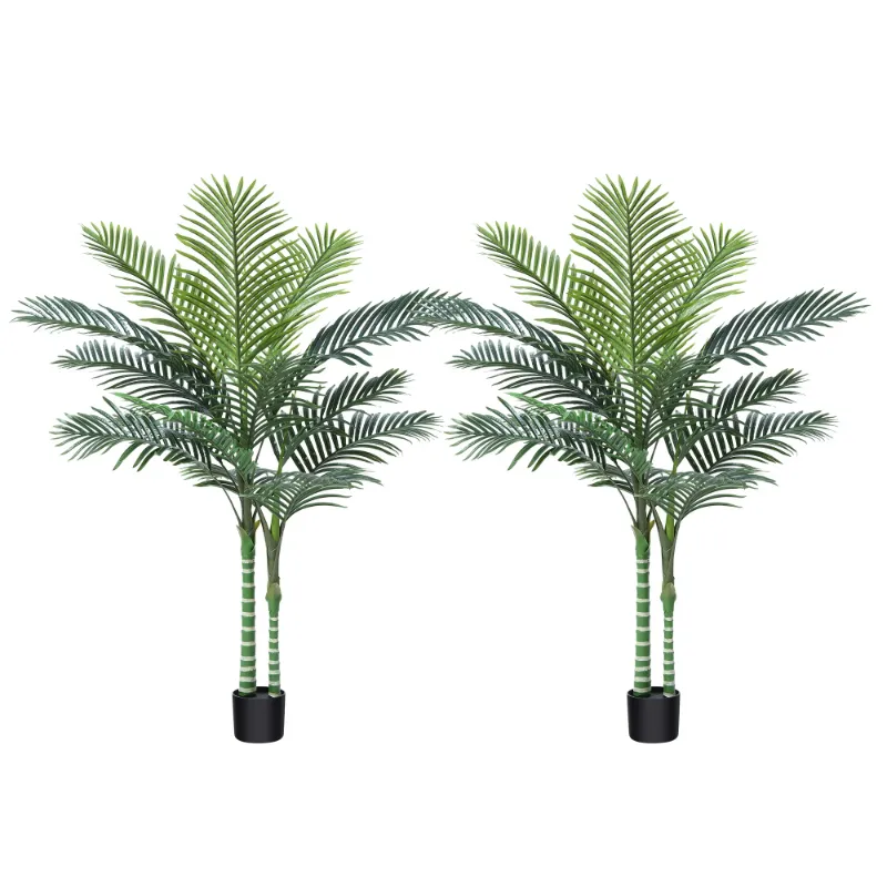 Photo 1 of 2 Pack Artificial Golden Cane Palm Plants 5 Feet Fake Tree for Home Decor Indoor Outdoor Faux Areca Palm Tree in Pot for Home Office Perfect Housewarming Gift,Set of 2