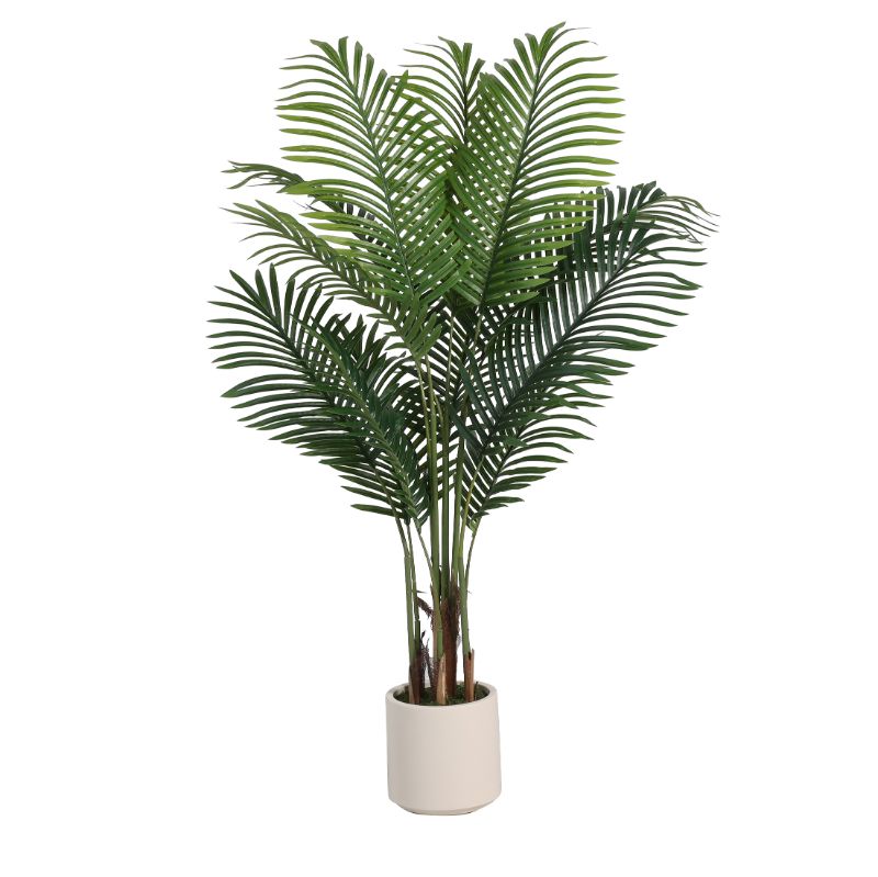 Photo 1 of 4ft Artificial Palm Plant in White Planter, Fake Palm Tree, Faux Plant for Indoor Outdoor Modern Decoration Dypsis Lutescens Plants in Pot for Home Office