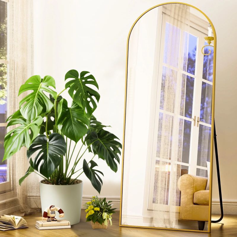 Photo 1 of Anyask Arched Full Length Mirror with Stand 59"x16" Standing Leaning Mirror Hanging Mounted Full Body Mirror, Gold