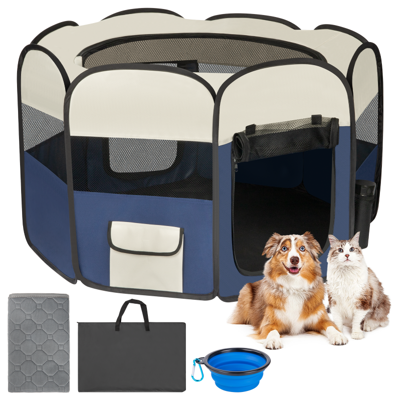 Photo 1 of 37" Portable Pet Playpen, Foldable Exercise Play Tent Kennel Crate for Puppy Dog Yorkie Cat Bunny, Great for Indoor Outdoor Travel Camping, Come with Free Carrying Bag Travel Bowl Waterproof Pet Pad